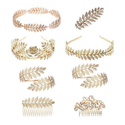8pcs Gold Leaf Headband Bridal Hair Accessories Elegant Leaf Hair Band Set