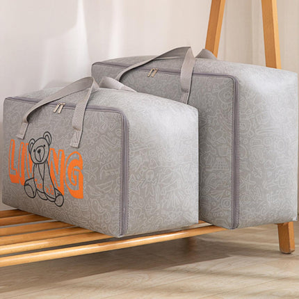 2pcs Cartoon Bear Luggage Organizer Storage Bags Blanket Quilt Closet Box Set