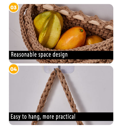 3-Tier Wall-Mounted Storage Basket Cotton Rope Brown Bohemian Woven