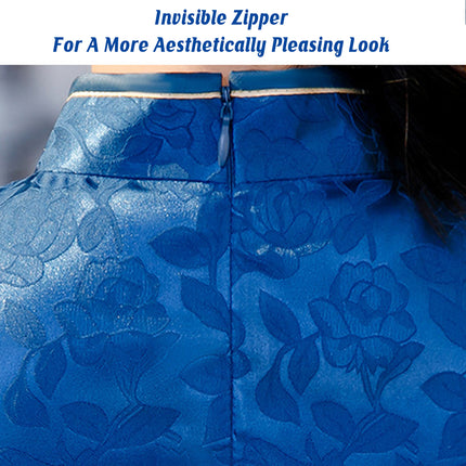 Blue Cheongsam Dress Long Retro Elegant Style Traditional Chinese Qipao Vintage