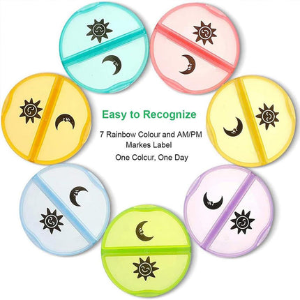 7Days Round Mini Travel Pill Box Portable Plastic Pill Dispenser for Medication