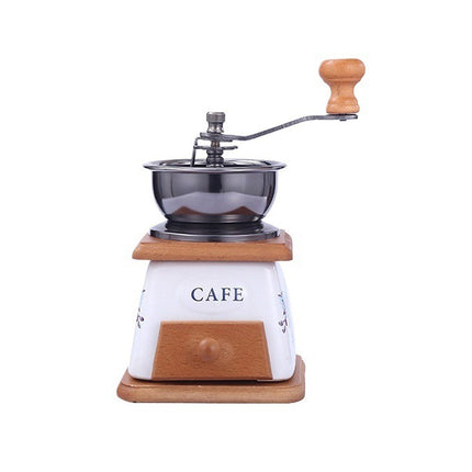 Hand Crank Coffee Grinder Vintage Ceramic Wood Manual Mill 10 x 10 x 16cm
