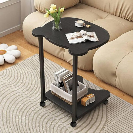 Black Mobile Side Table with Wheels 2-Tier Durable for Living Room Bedroom Use