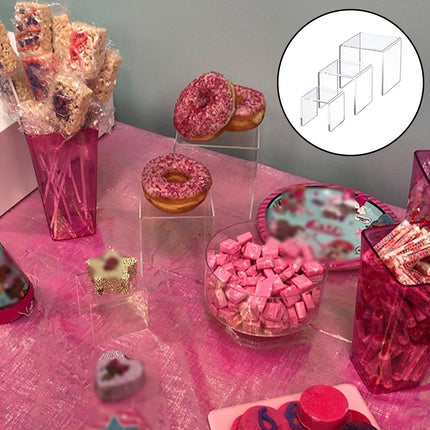 3PCS Clear Square Acrylic Display Stands for Jewelry Rings Watches Dessert Use