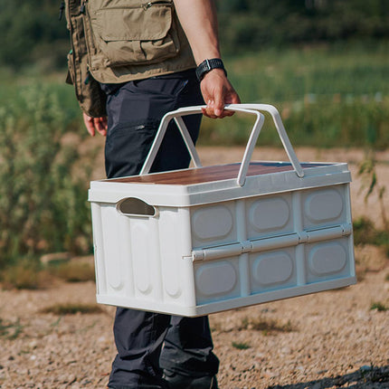 Camping Folding Car Trunk Storage Box Wooden Lid Outdoor Fishing Organizer Box