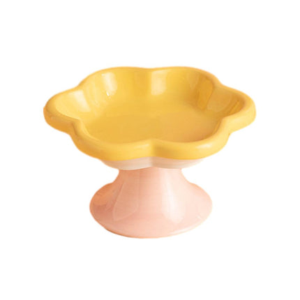 Flower Ceramic Cat Bowl Pet Food Bowl Snack Tray for Cats and Small Pets Feeding