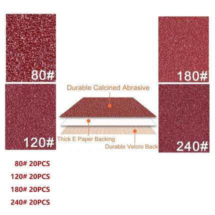80PCS Rectangular Sanding Sheets 8 Hole Flocked Sandpaper For Polishing Wood