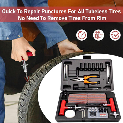 98PCS Tire Repair Tool Kit with Case for Car Truck Bike Motorcycle Tire Plug