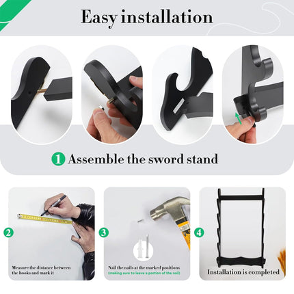5-Tier Sword Holder Wall Mount Samurai Stand Display Katana Wall Hanger Rack