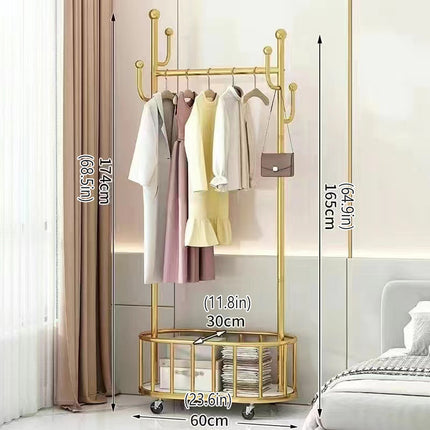 Home Floor Standing Movable Wheeled Hat Coat Rack Sturdy Durable Space Saving