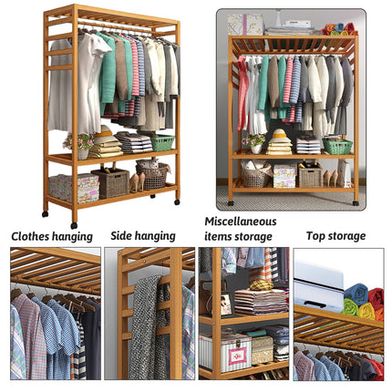 Floor Standing Clothes Rack Movable with Wheels for Home Bedroom Storage Use