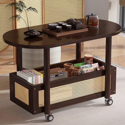 Movable Coffee Table with Wheels Side Table with Storage Shelf for Living Room