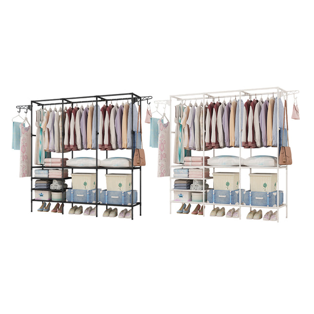 Multi Function Zoned Floor Standing Clothes Coat Rack Space Saving Stable Sturdy