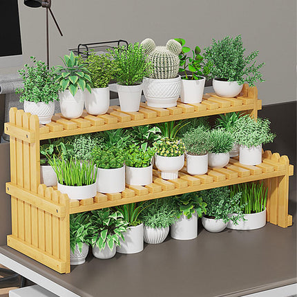 2 Tier Bamboo Plant Stand Flower Pot Rack Indoor Outdoor Patio Garden Shelf