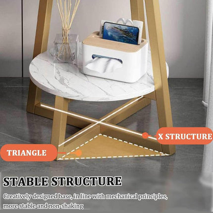 Round Side Table 2 Tier White Nightstand Coffee Sofa End Table Marble Design