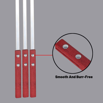 Stainless Steel BBQ Large Wooden Handle Flat Skewer Heat Resistant Easy Clean
