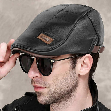 Leather Beret Hat Retro Newsboy Warm Cap Duckbill Visor Flat Caps For Men