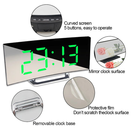 Electronic Alarm Clock LED Display Screen Curved Design Digital Clock Bedroom