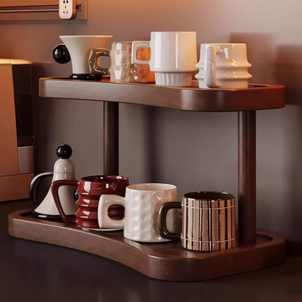 2 Tier Cup Holder Storage Rack Countertop for Kitchen Mugs Teacups Organizer