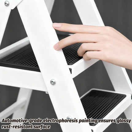 Folding 4 Step Ladder 120cm Carbon Steel White Frame Tool Rack for Home Kitchen