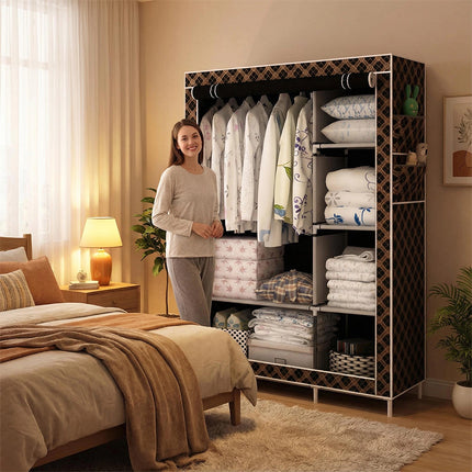 Simple Steel Frame Wardrobe Sturdy Dust-Proof for Clothes Hat Coat Storage Use