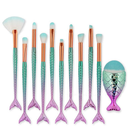 11 X Mermaid Makeup Brush Set for Foundation & Eyeshadow - Aimall