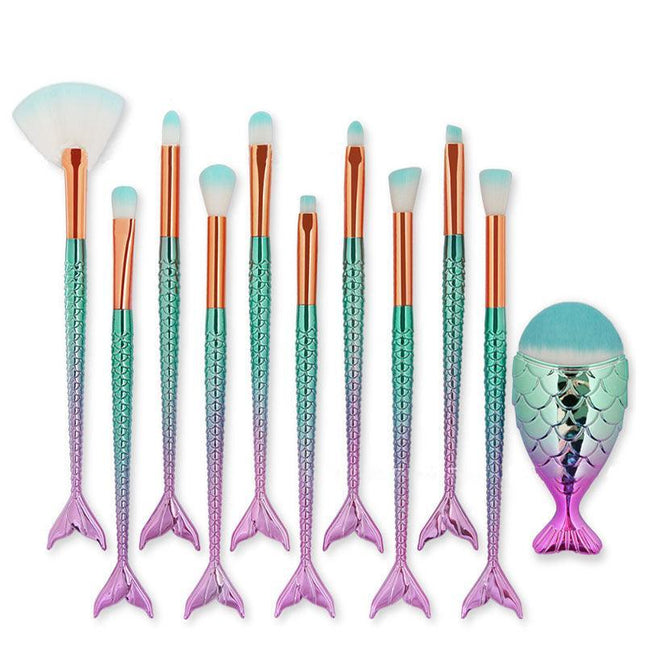 11 X Mermaid Makeup Brush Set for Foundation & Eyeshadow - Aimall