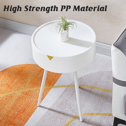 Modern Round Bedside Table with Storage White Small Coffee Side Table 40cm