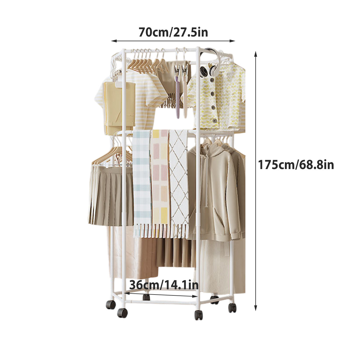 Small Rotating Clothes Rack Rotating Clothes Rack with Wheels and Two Tier Hanging Space | Aimall