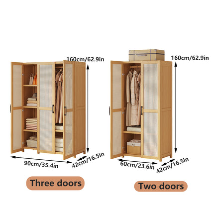 Minimalist Wardrobe with Doors Bamboo Durable for Bedroom Clothes Storage Use
