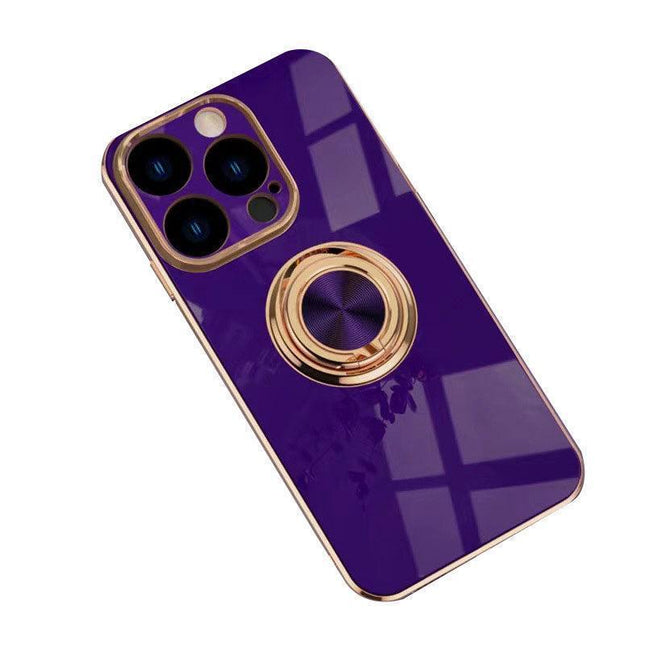 Dark Purple Luxury Shockproof Silicone Ring Case Stand Cover for iPhone 14 Pro Max - Aimall