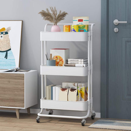 3 Tier Kitchen Bathroom Trolley Cart Steel Storage Rack Organizer with Wheels