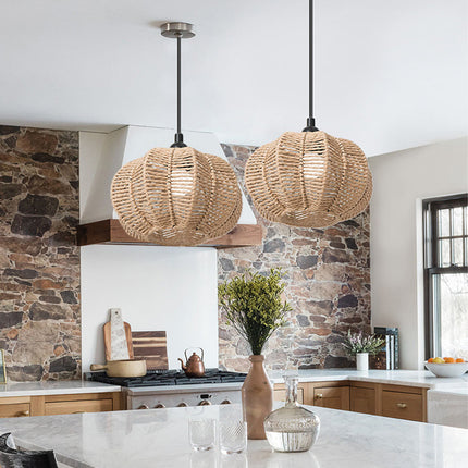Handwoven Paper Rope Lampshade 23x13.5cm Natural Braided Pendant Light Shade