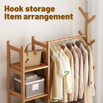 Bamboo Floor-Standing Clothes Rack with Drawers and Hooks Multi-Purpose Durable