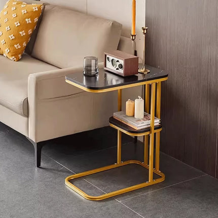 Modern Living Room Side Table 2 Tier with Rounded Corners Easy to Clean Sturdy