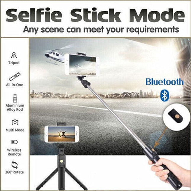 Wireless Bluetooth Selfie Stick Tripod Extendable Foldable Tripod Rod Selfie Rod - Aimall
