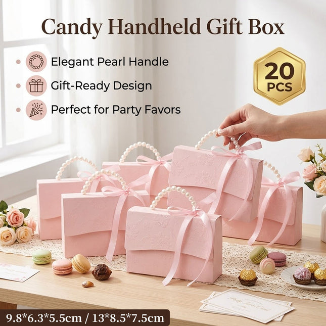 20pcs Pink Pearl Handle Gift Box Set Wedding Favour Candy Party Packaging