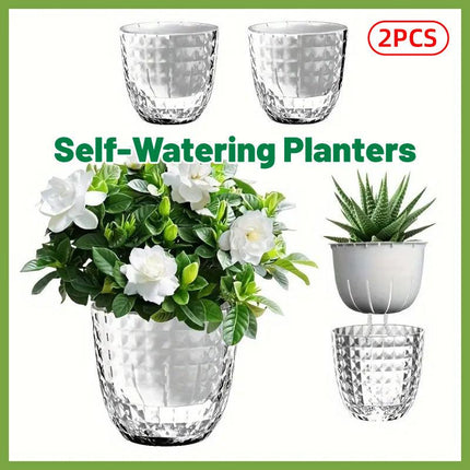 2pcs Transparent Self Watering Flowerpot Automatic Absorbent Planter Storage