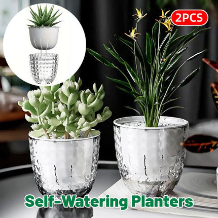 2pcs Transparent Self Watering Flowerpot Automatic Absorbent Planter Storage
