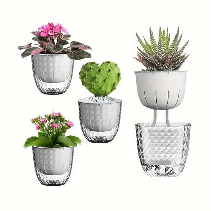 2pcs Transparent Self Watering Flowerpot Automatic Absorbent Planter Storage
