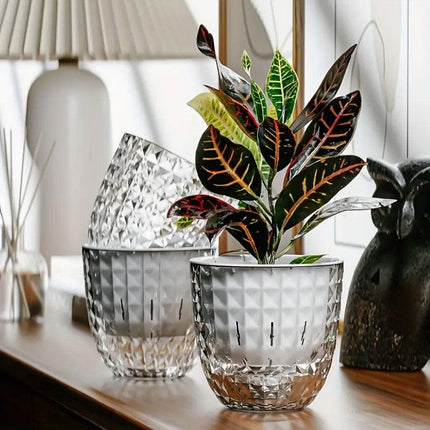 2pcs Transparent Self Watering Flowerpot Automatic Absorbent Planter Storage