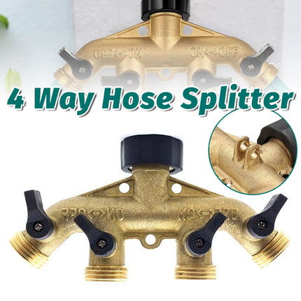 4Way Solid Brass Hose Splitter Quick Connector Shut Off Valves 3-4 Tap Outlet
