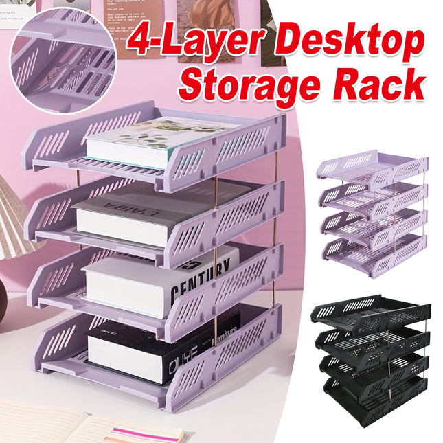 4-Tier Desktop Storage Rack for Home Office Book File Paper Space Saving Durable