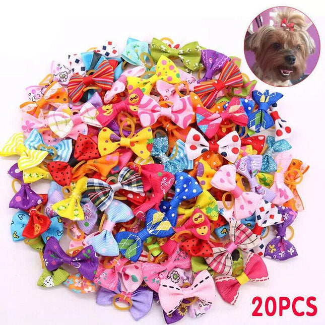 20Pcs Pet Small Dog Hair Bows Rubber Bands Puppy Cat Grooming Accessory Set Au - Aimall