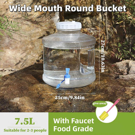 7.5L Household Transparent Water Storage Bucket Wide Mouth Round Barrel with Tap