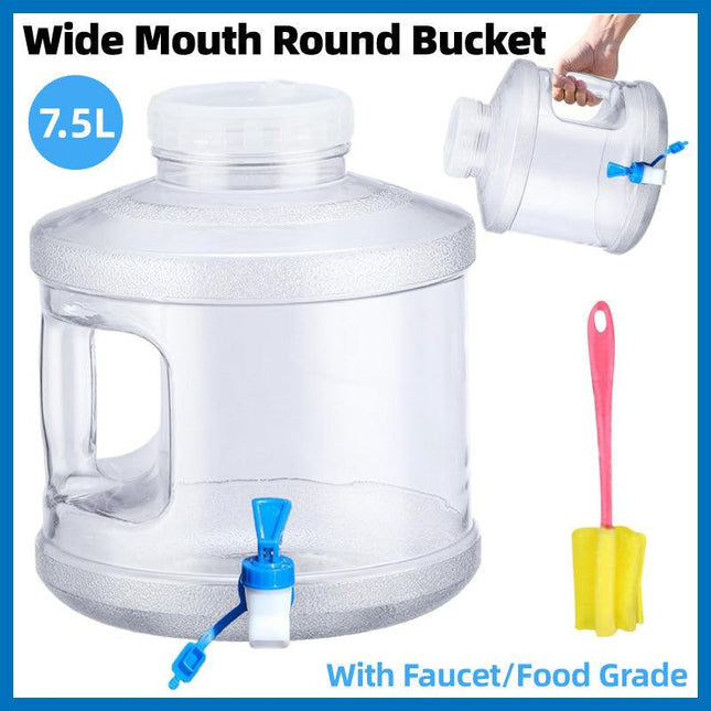 7.5L Household Transparent Water Storage Bucket Wide Mouth Round Barrel with Tap