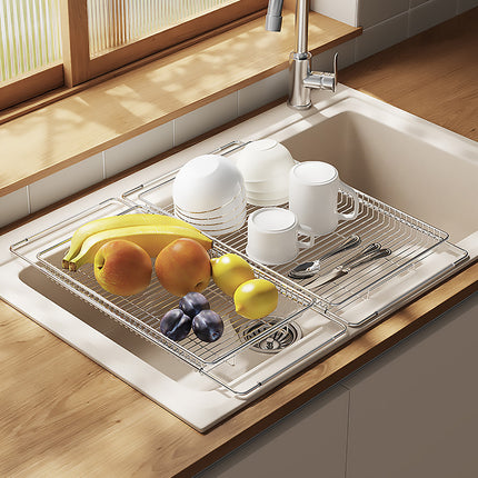 Sink Drain Basket Retractable Stainless Steel Dish Rack Kitchen Storage Filter