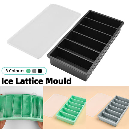 Ice Cube Tray Moulds 6 Slots Rectangular with Lids Silicone Butter Freezer Storage