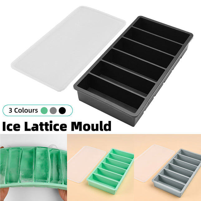 Ice Cube Tray Moulds 6 Slots Rectangular with Lids Silicone Butter Freezer Storage