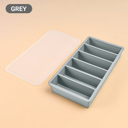 Ice Cube Tray Moulds 6 Slots Rectangular with Lids Silicone Butter Freezer Storage